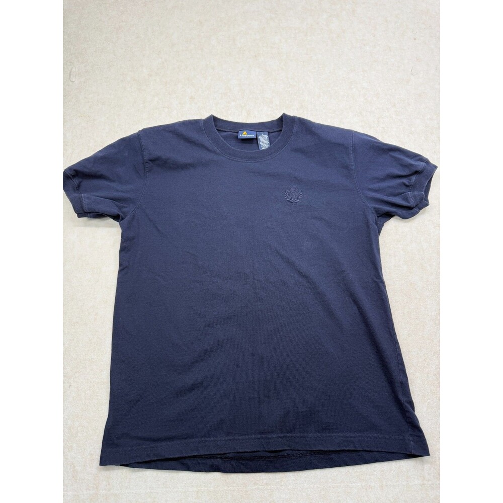 Lizsport Navy Blue Short Sleeve T-Shirt Size L Crew Neck Shoulder Pads Vintage